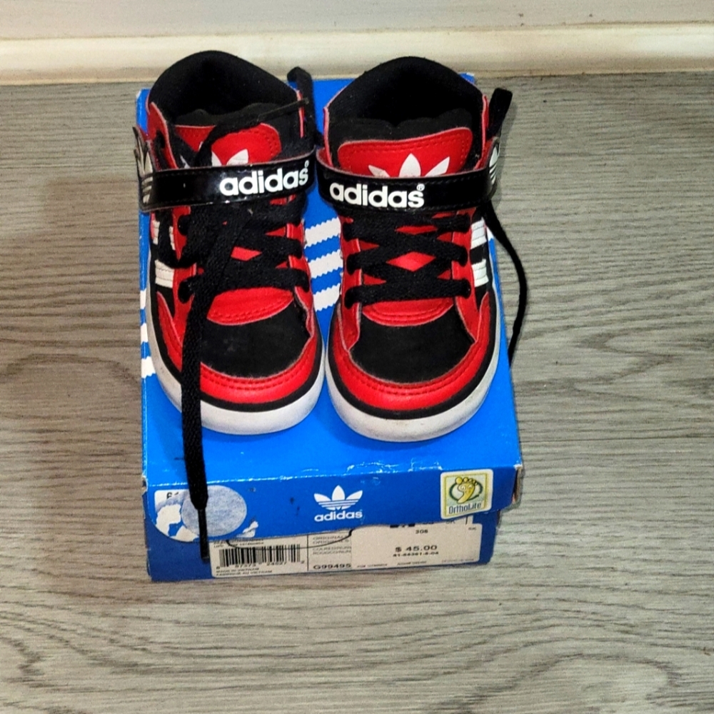 Adidas red toddler shoes